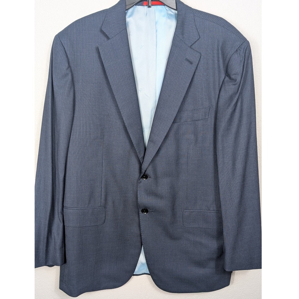 ISAIA Napoli Men's‎ Blueberry Pinstripe Wool Blazer Base S 2094 PH Italy Size 46 - Picture 2 of 9